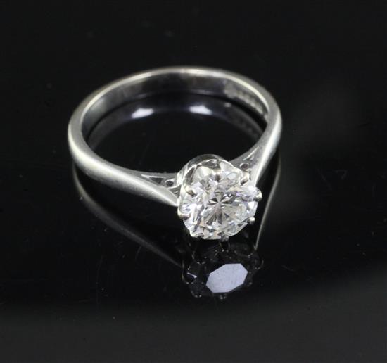An 18ct white gold solitaire diamond ring.